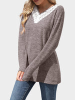 Lace Detail V-Neck Long Sleeve T-Shirt