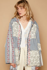 POL Embroidered Lace Patch Zip Up Hooded Jacket