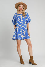 Umgee Two Tone Abstract Print Puff Sleeve Dress