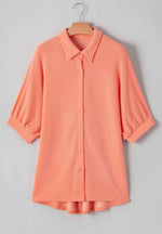 Corded Half Sleeve Button Up High Low Shirt