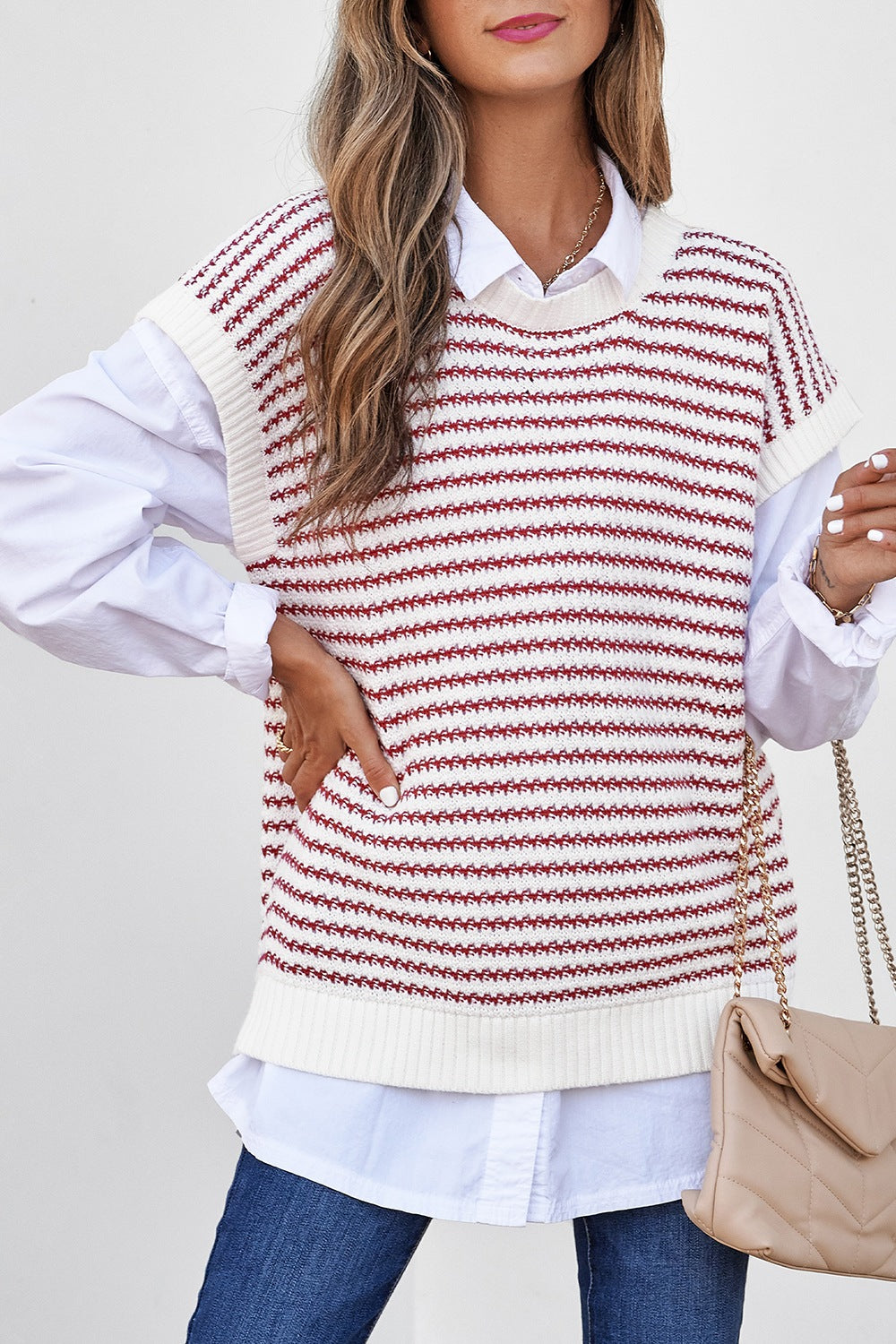 Round Neck Striped Sweater Vest