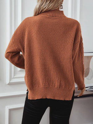 Cable-Knit Mock Neck Long Sleeve Sweater