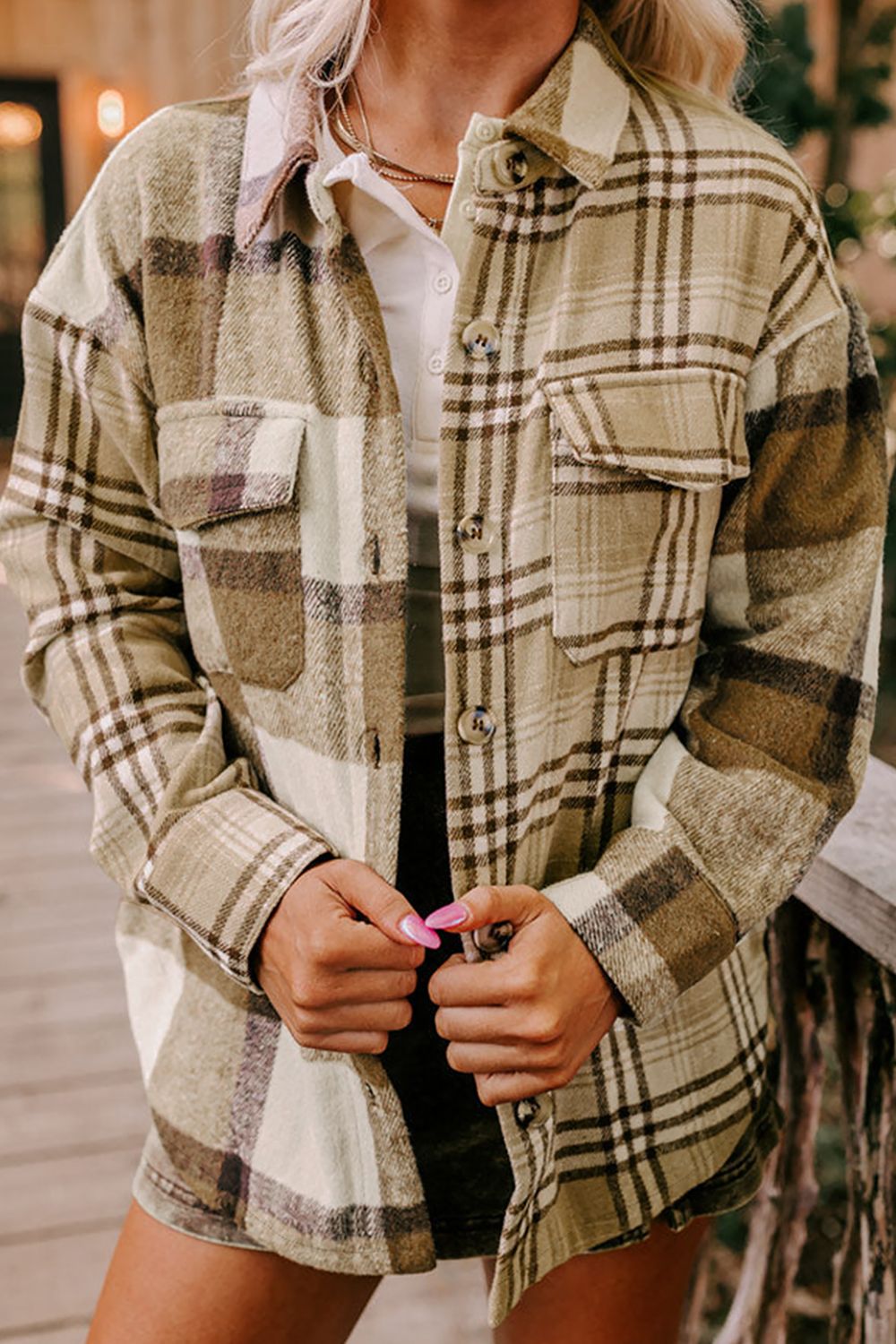 Plaid Button Up Flap Pocket Shacket