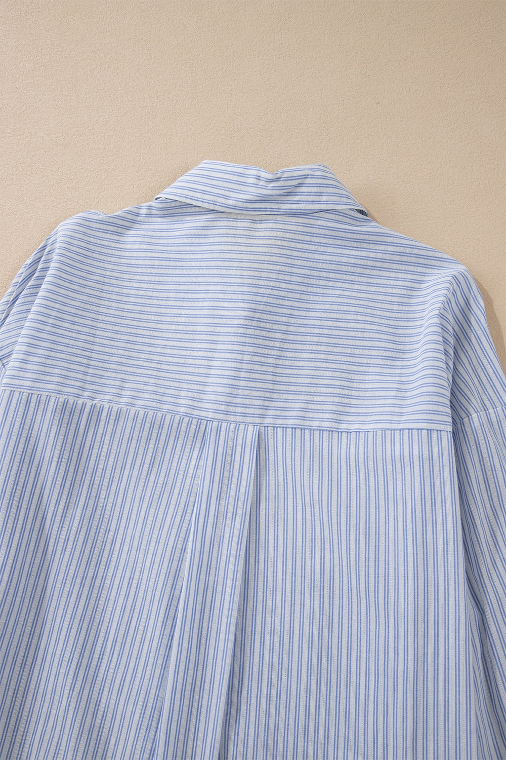 High-Low Striped Collared Neck Long Sleeve Shirt