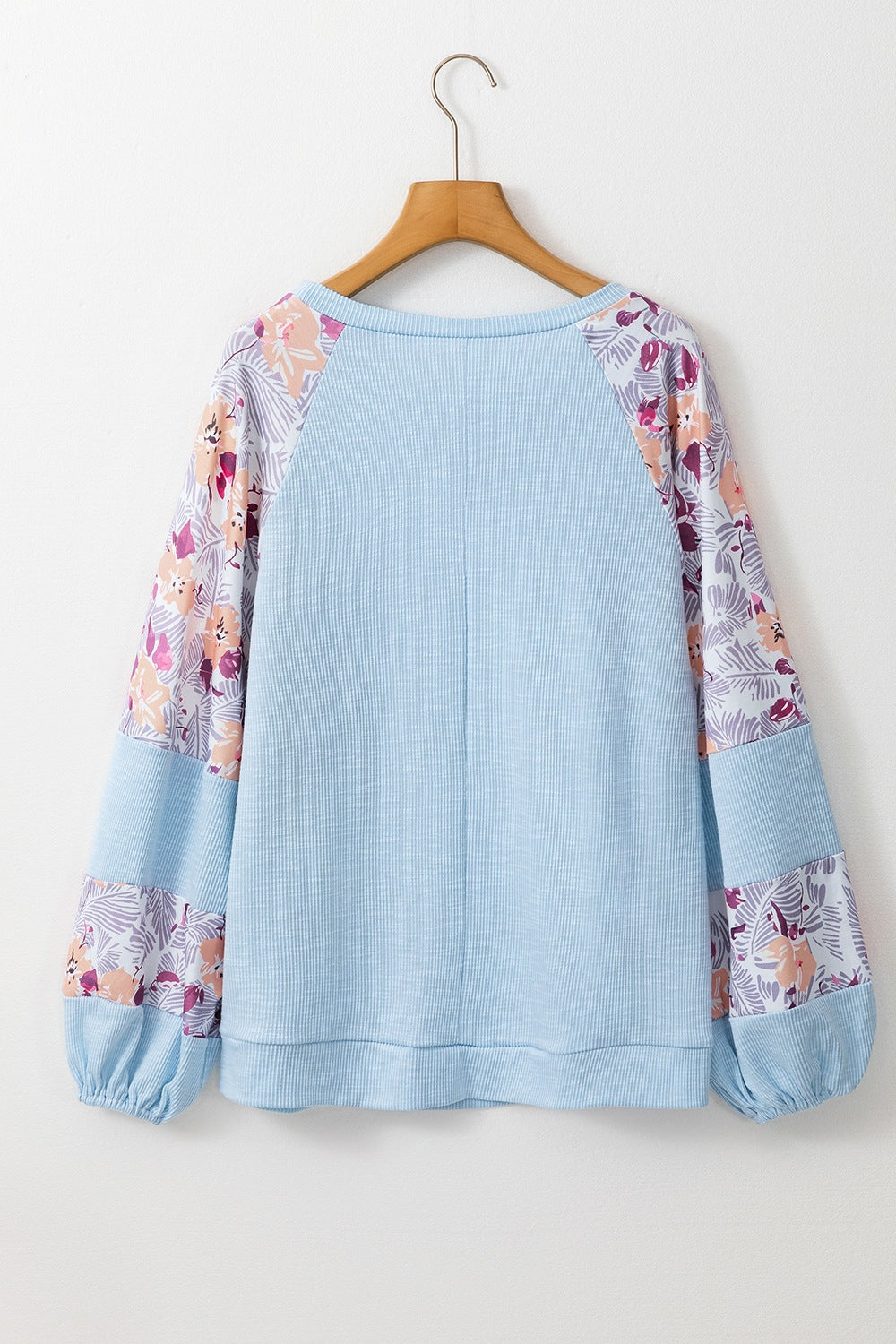 Printed Round Neck Balloon Sleeve Sweatshirt