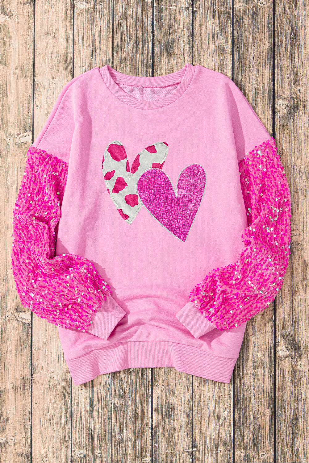 Valentine’s Day Sequin Heart Long Sleeve Sweatshirt