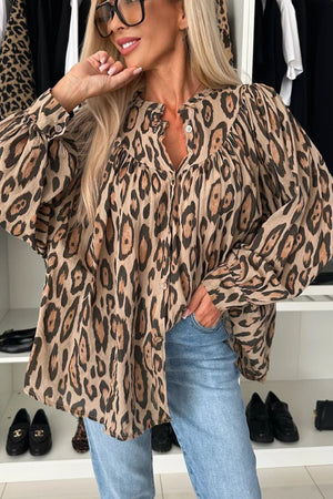 Leopard Print Button Down Long Sleeve Shirt