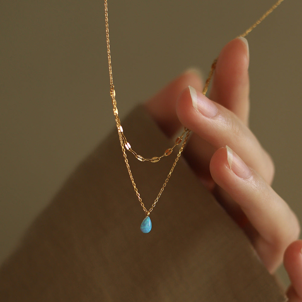 Stainless Steel Opal Pendant Necklace