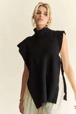 Davi & Dani Side Split Turtleneck Sleeveless Knit Top