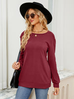 Ruched Shoulder Round Neck Long Sleeve Sweatshirt