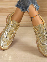 Sequin PU Leather Flat Sneakers