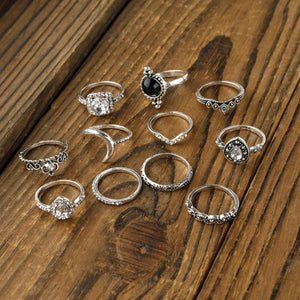 Alloy Synthetic Crystal 11-Piece Ring Set