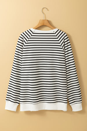 Side Slit Stripe Raglan Sleeve Sweatshirt