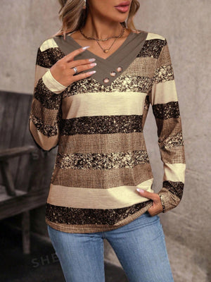 Contrast Striped Long Sleeve T-Shirt