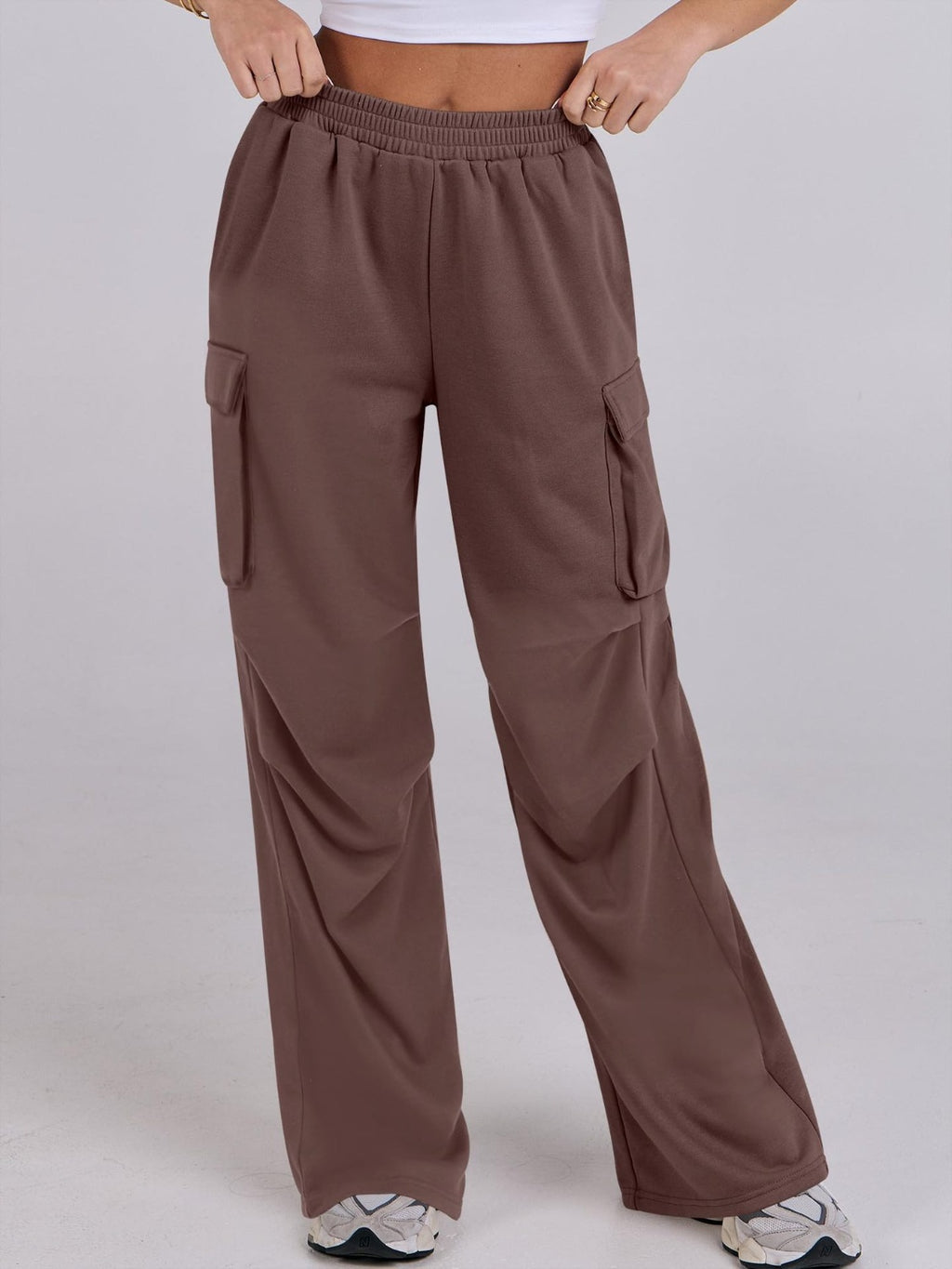 Elastic Waist Wide Leg Pants with Pockets