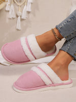 Contrast Faux Fur Round Toe Slippers