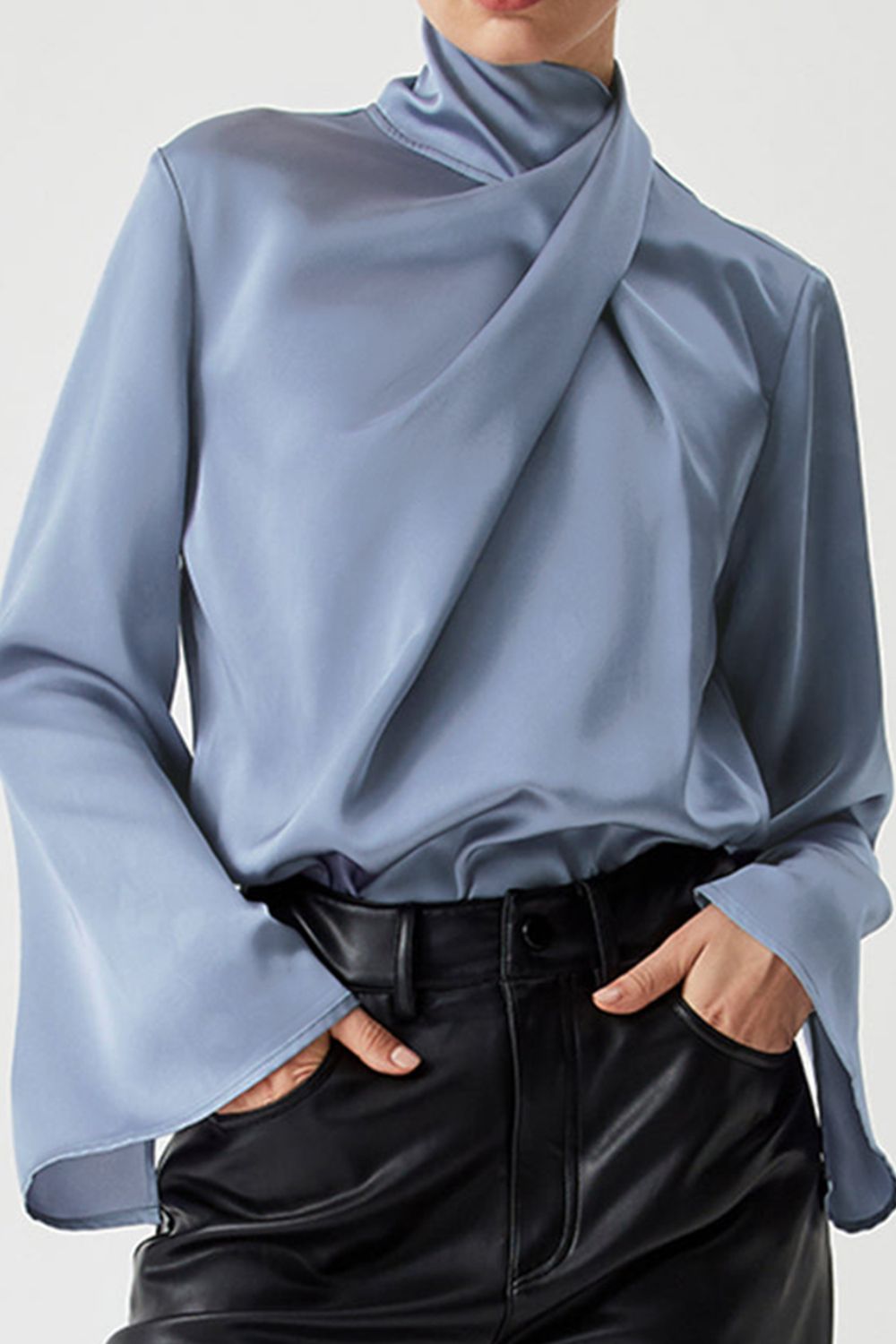 Cutout Turtleneck Long Sleeve Blouse