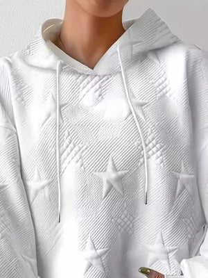 Plus Size Star Texture Long Sleeve Drawstring Hoodie