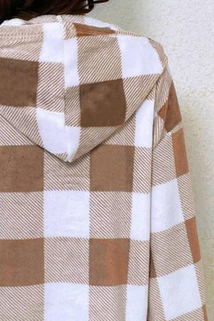 Plaid Half Button Long Sleeve Hoodie