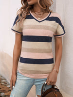 Devine Color Block V-Neck Short Sleeve Knit Top