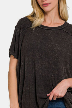 Zenana Washed Ribbed Short Sleeve Top