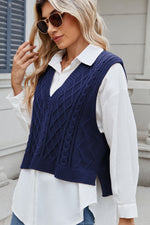 Cable-Knit V-Neck Sweater Vest