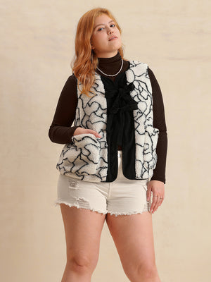 Plus Size Tied Sherpa Vest Coat with Pockets