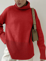 Side Slit Turtleneck Drop Shoulder Sweater