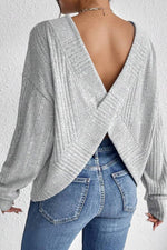 Crossover Backless Long Sleeve Knit Top