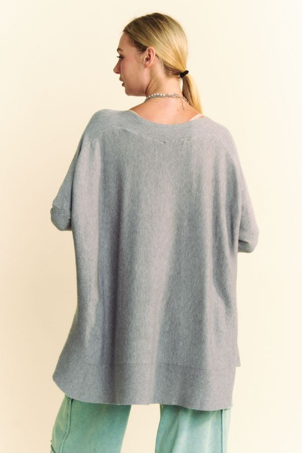 Davi & Dani Round Neck Dropped Shoulder Long Sleeve Knit Top