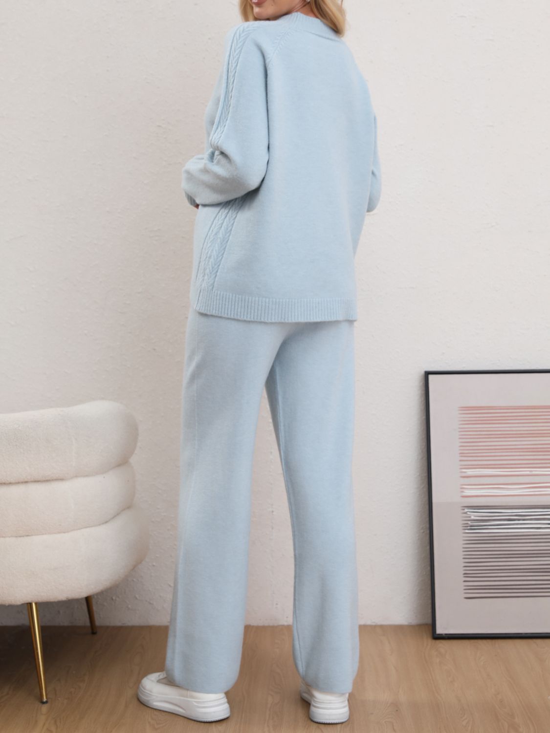 Mock Neck Long Sleeve Top and Pants Sweater Set