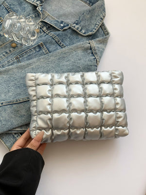 Quilted Plaid Clutch with Zipper