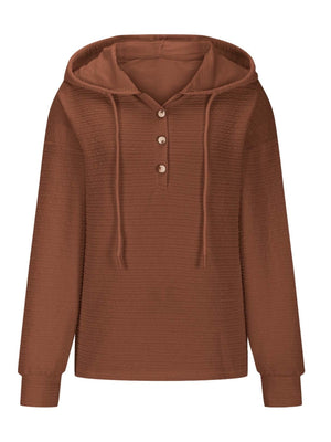 Drawstring Quarter Button Long Sleeve Hoodie