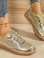 Sequin PU Leather Flat Sneakers