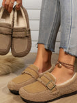 Fuzzy Buckle Flat Slip-Ons