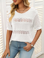 Openwork Round Neck Half Sleeve Knit Top