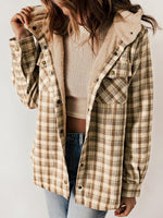 Plaid Snap Down Plush Hooded Jacket