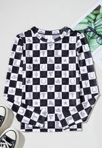 Checkered Mock Neck Long Sleeve Top