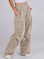 Elastic Waist Wide Leg Pants with Pockets