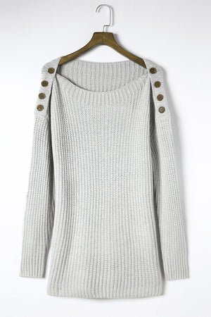 Side Slit Boat Neck Long Sleeve Sweater