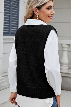 Button Down V-Neck Sweater Vest