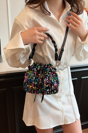 Sequin Drawstring Bucket Bag