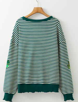 Stripe Lucky Clover Drop Shoulder Sweatshirt