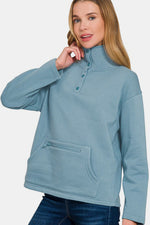 Zenana Turtleneck Half Snap Fleece Sweatshirt