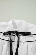 Ribbon Bowtie Collared Neck Flounce Sleeve Shirt