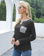 Cutout Leopard Round Neck Long Sleeve T-Shirt