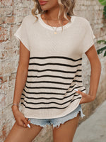 Striped Round Neck Short Sleeve Knit Top