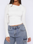 Ruched Asymmetrical Neck Long Sleeve T-Shirt