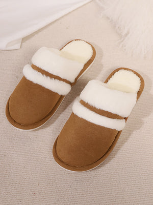 Contrast Faux Fur Round Toe Slippers