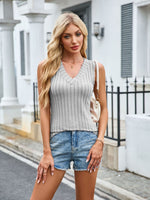 Ribbed Solid Color V-Neck Tank